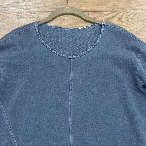 Wilt Sweatshirt Womens XS Blue Crewneck Casual Faded Raw Hem Distressed Boho - Picture 2 of 13